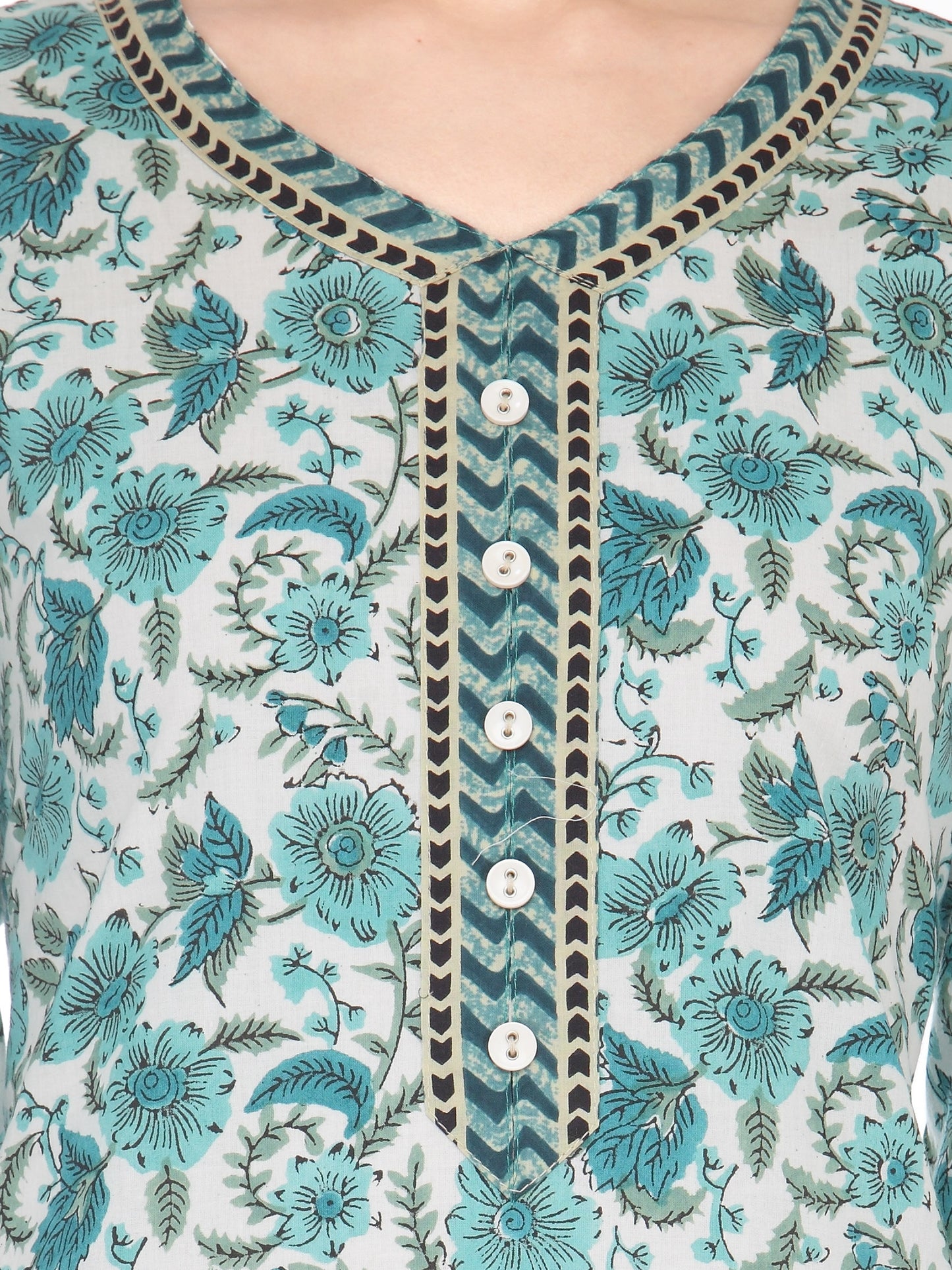 Turquoise Printed Ladies Fashionable Cotton Kurta JP1123