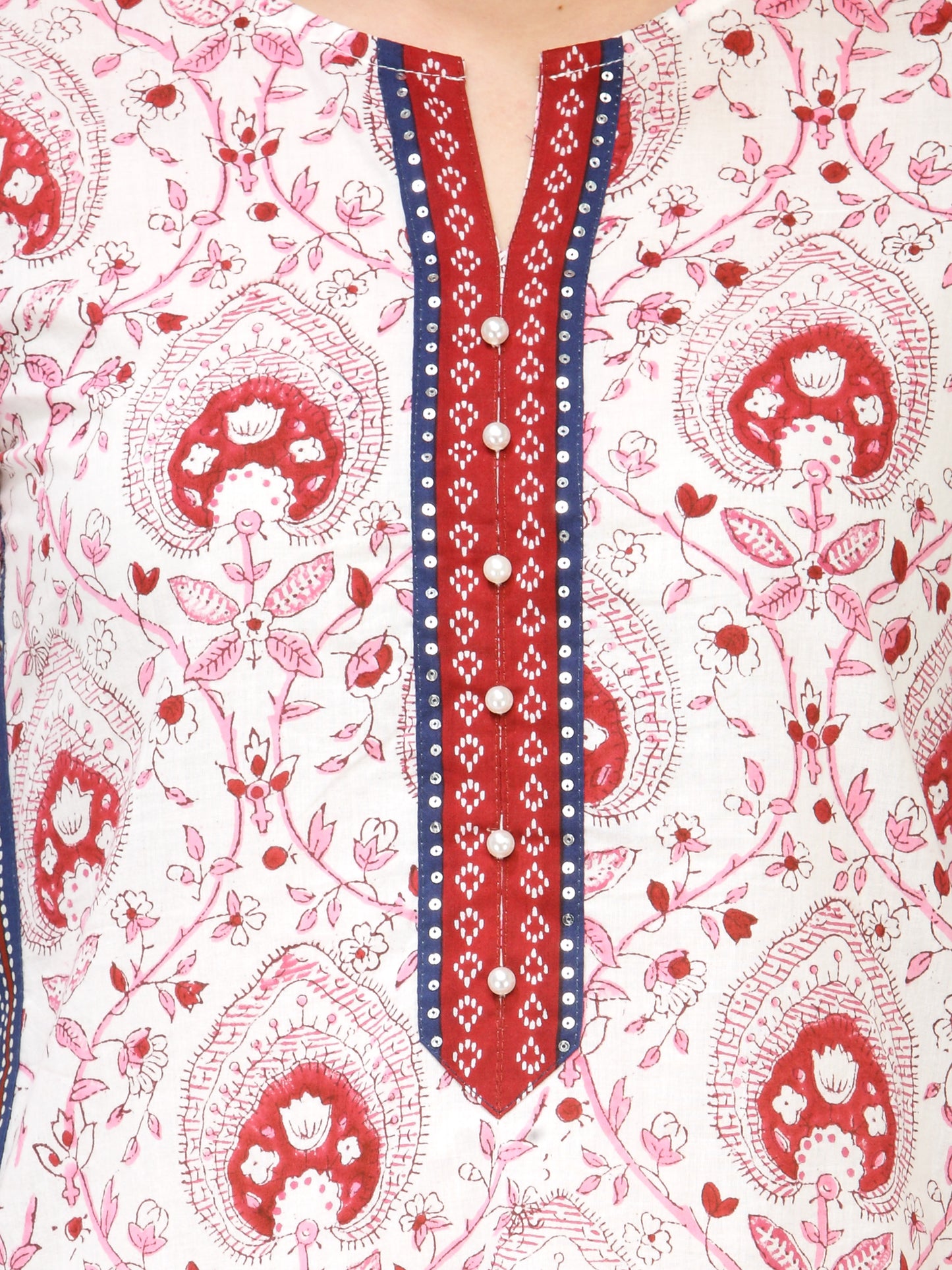 Pink Motif Cotton Printed Women's Long Kurta JP1124