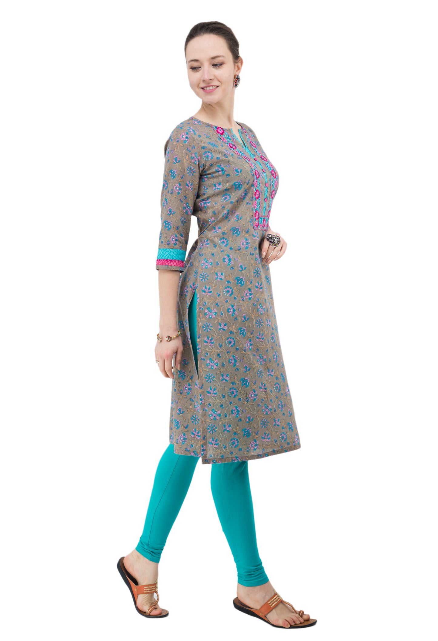 Inhabit Ash Coloured Printed Cotton Kurta for Women JP1153