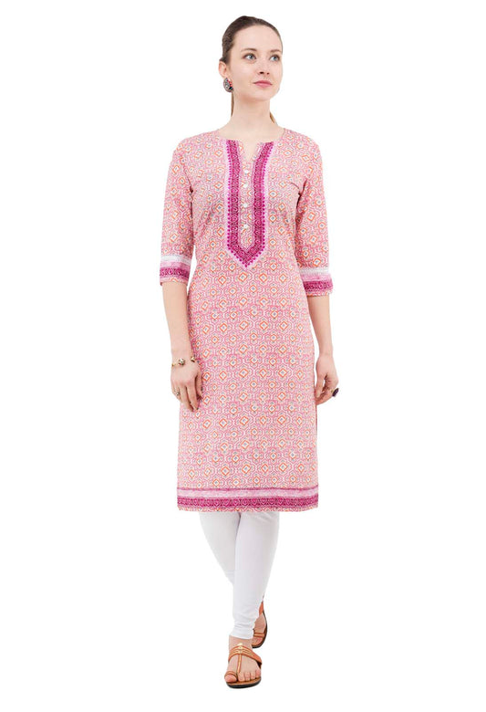 Light pink long cotton printed kurta JP1159