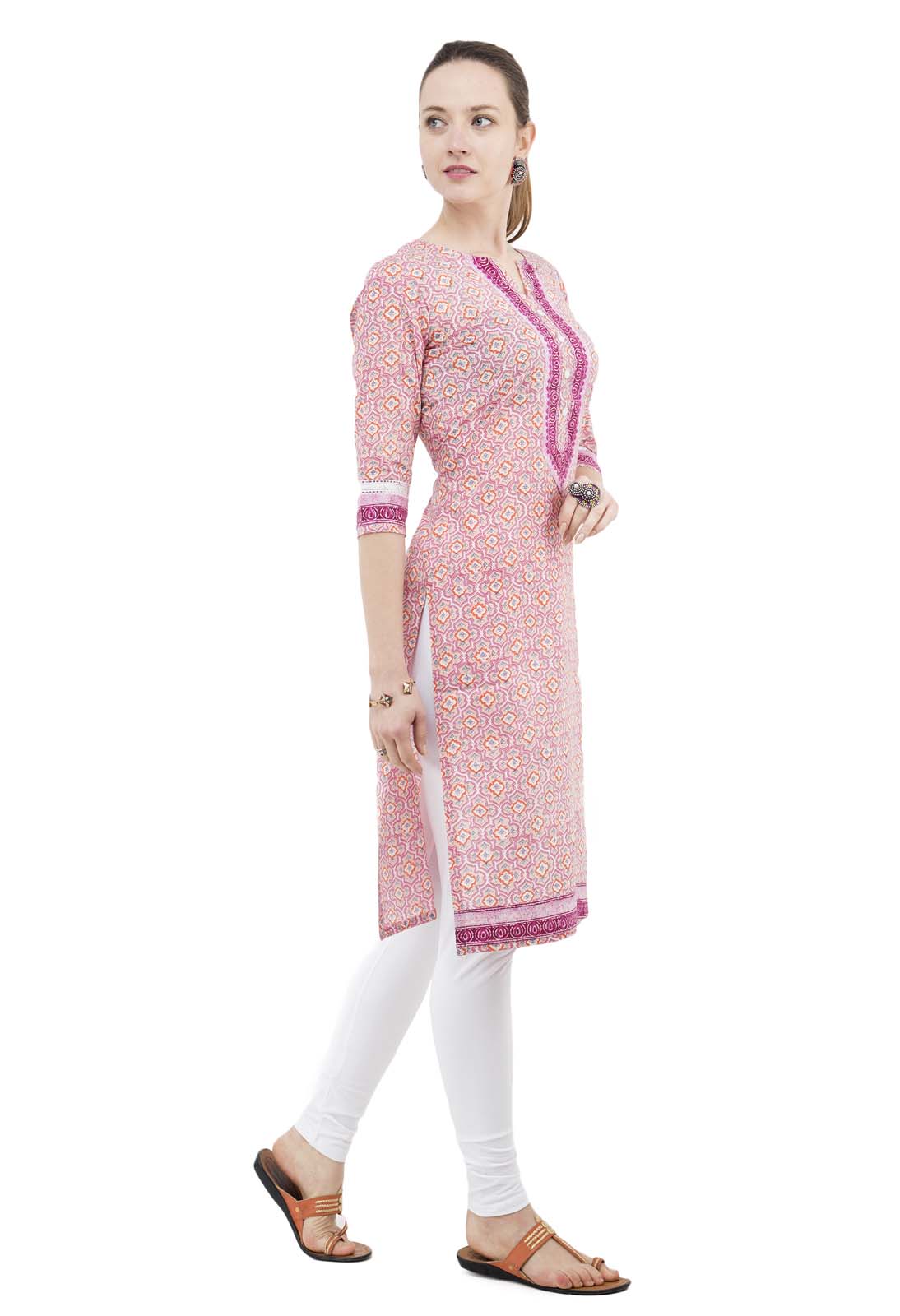 Light pink long cotton printed kurta JP1159