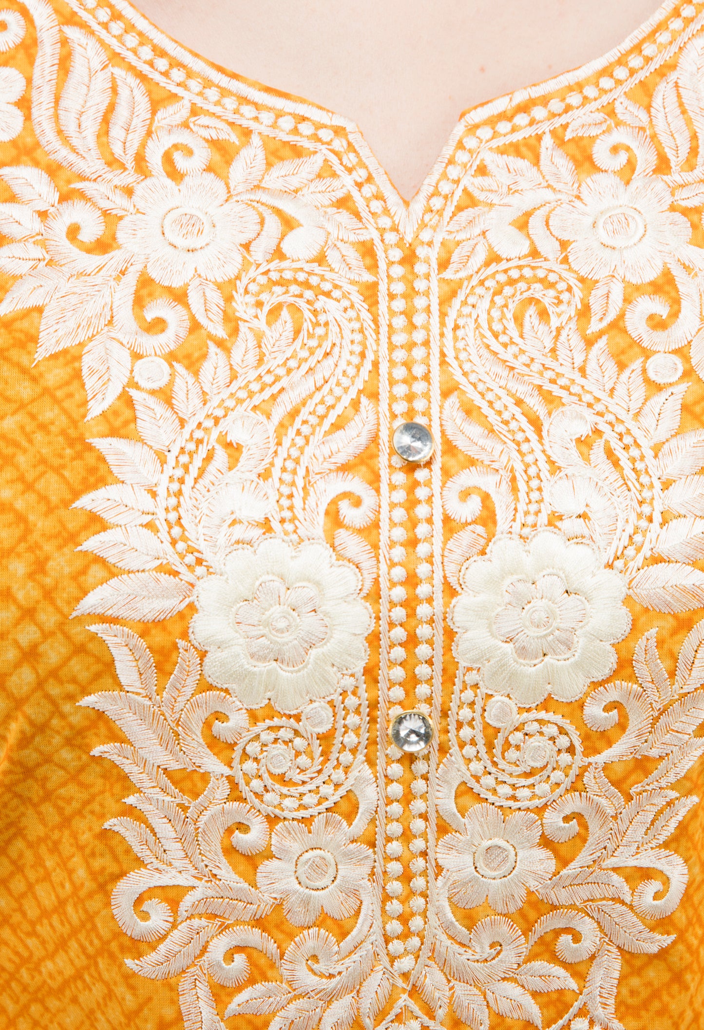 Golden yellow with white embroidered yoke kurta JP1161