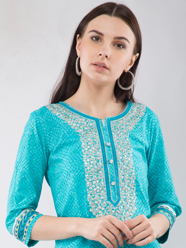 Turquoise Long ladies Kurta with Thread Embroidery JPL1171
