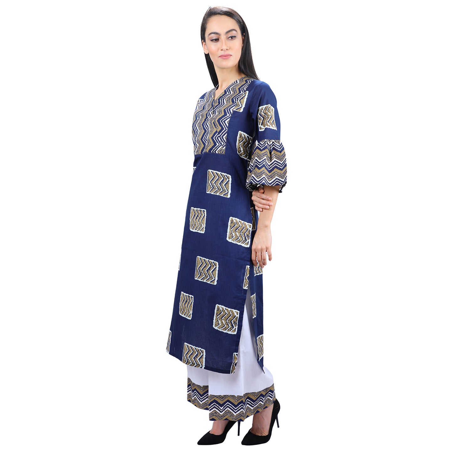 Indigo and Gold Kurta Palazzo Set UCEN19019