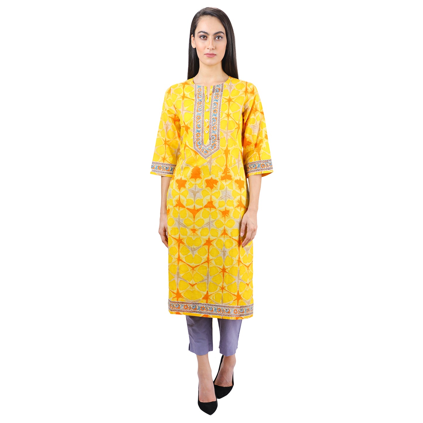 Sunflower Yellow Mosaic Print Cotton Kurti UCK22001