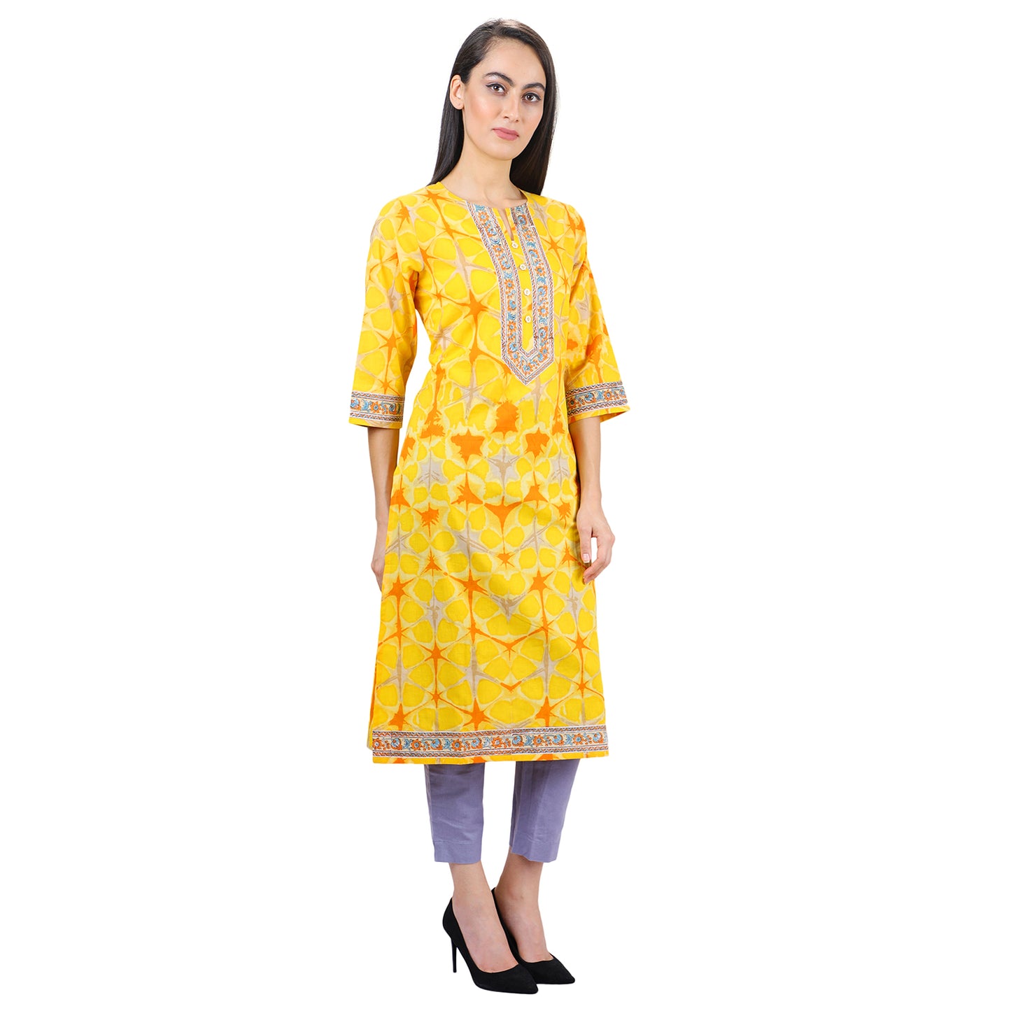 Sunflower Yellow Mosaic Print Cotton Kurti UCK22001