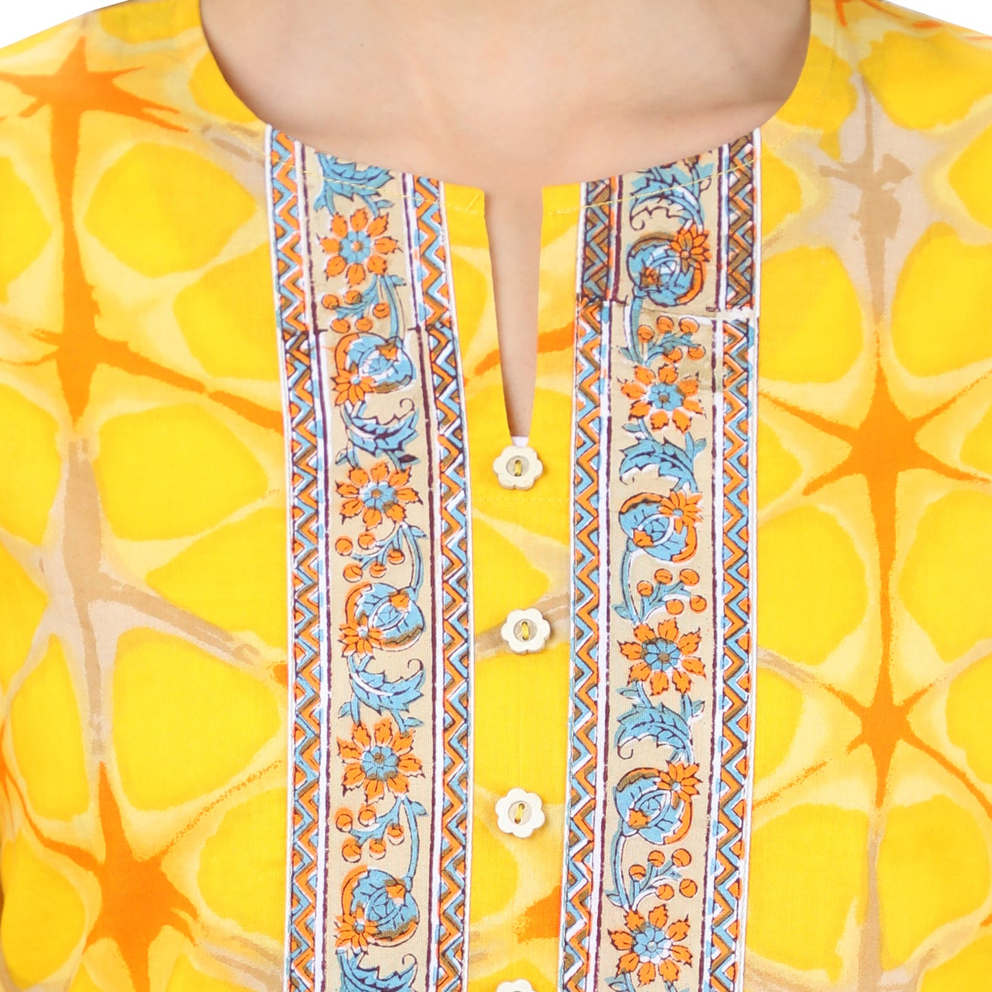 Sunflower Yellow Mosaic Print Cotton Kurti UCK22001