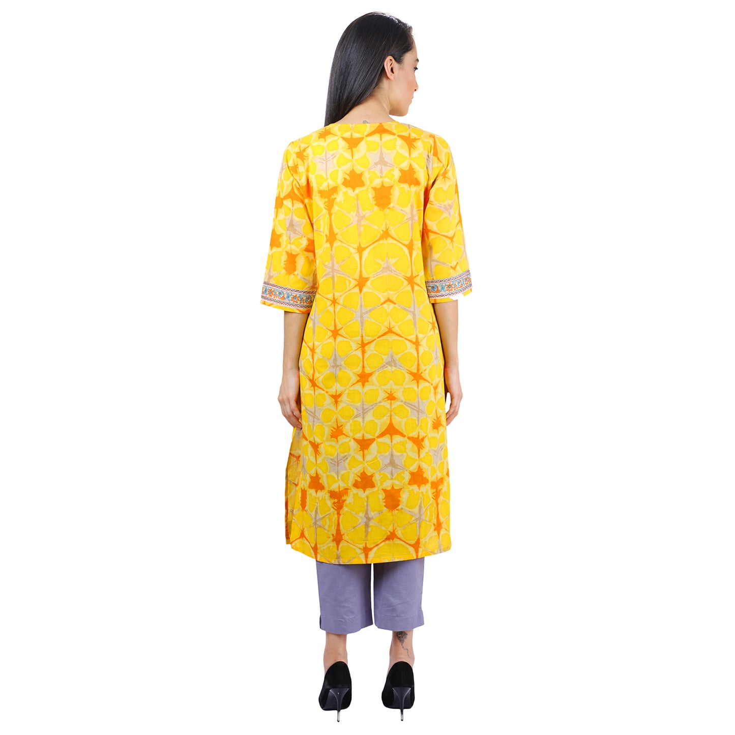 Sunflower Yellow Mosaic Print Cotton Kurti UCK22001