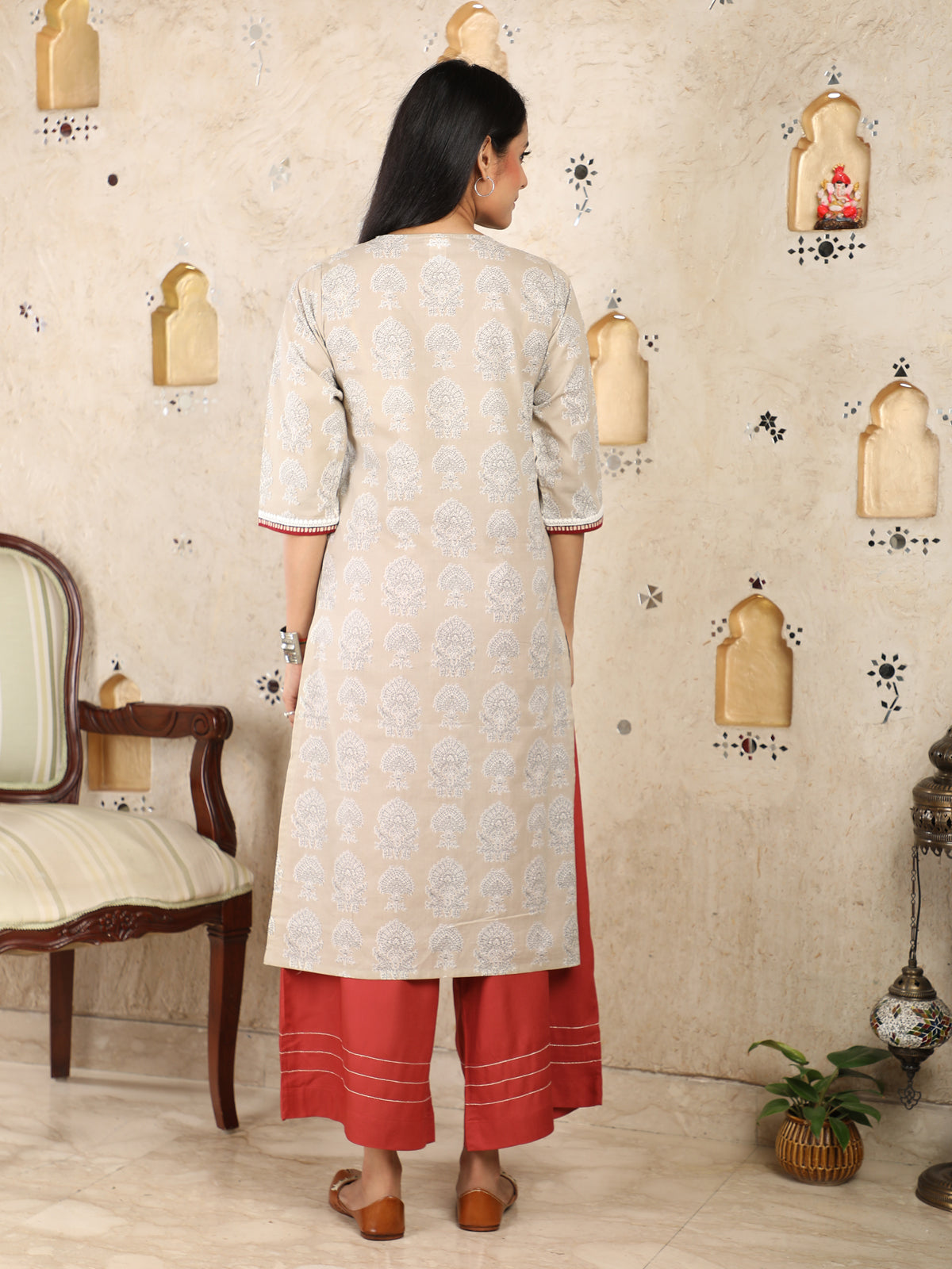 V-Neck Pastel Office Wear Cotton Kurti UCK22002