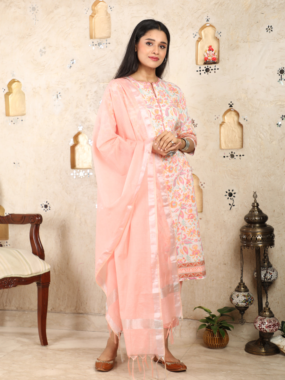 Gulab Bari Pink Print Office Wear Cotton Kurti UCK22008