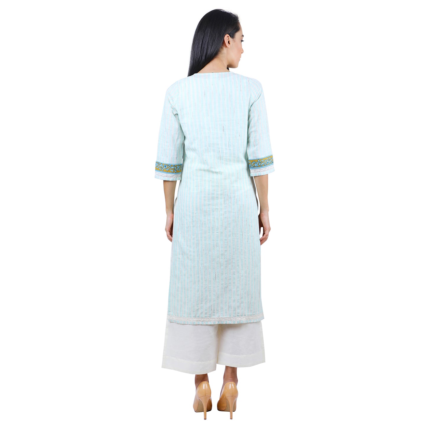 Sky Blue Candy Striped Party Wear Ladies Kurti UCK22014