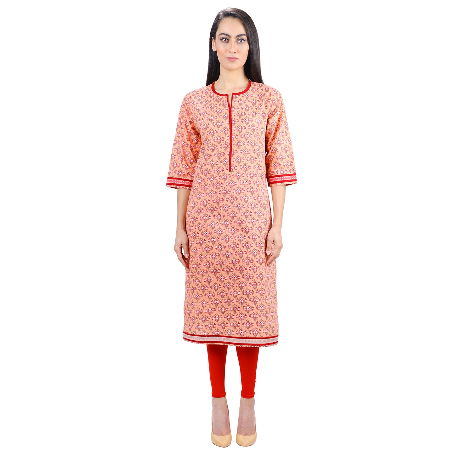 Work from Home Peach Jaipuri Print Kurti UCK22020