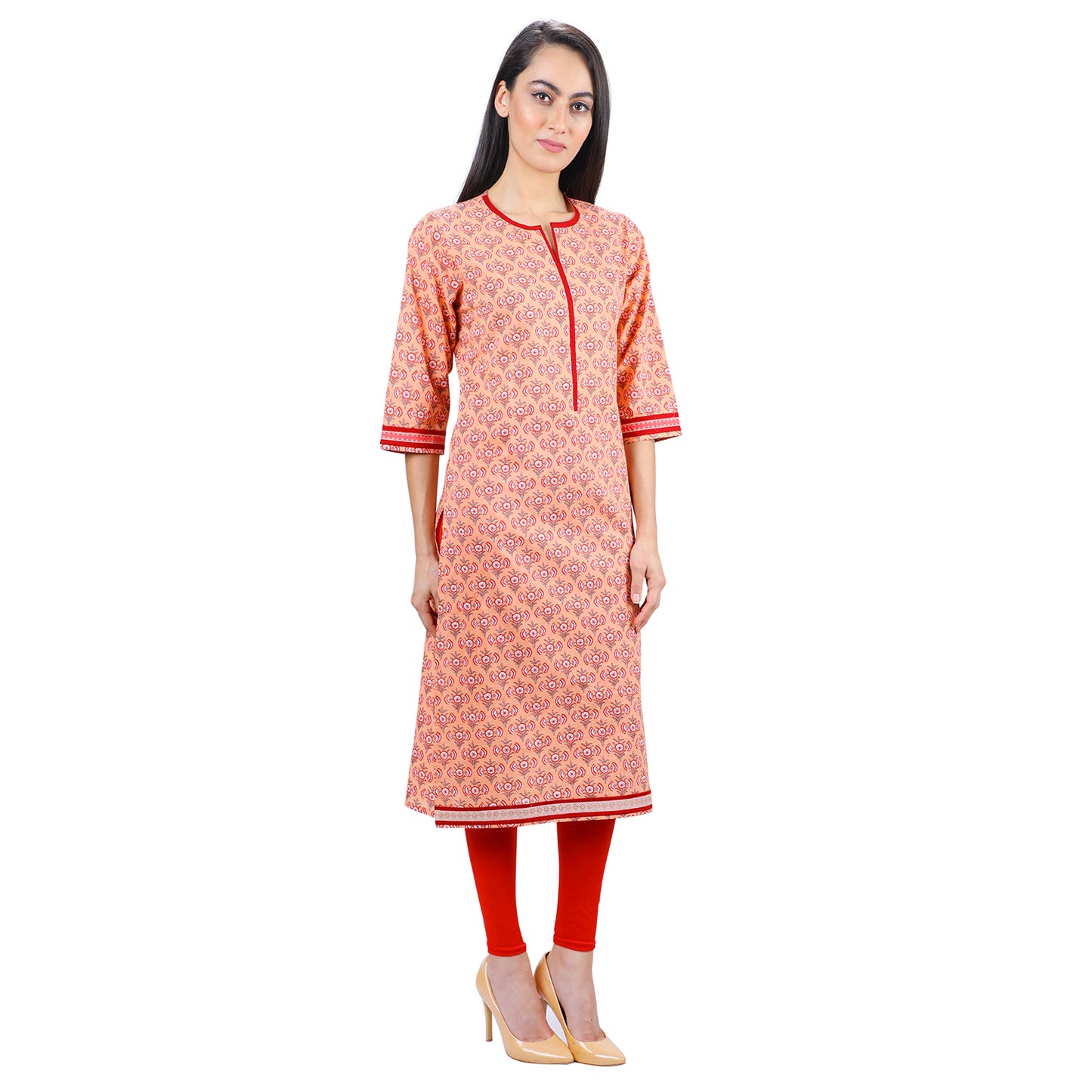 Work from Home Peach Jaipuri Print Kurti UCK22020