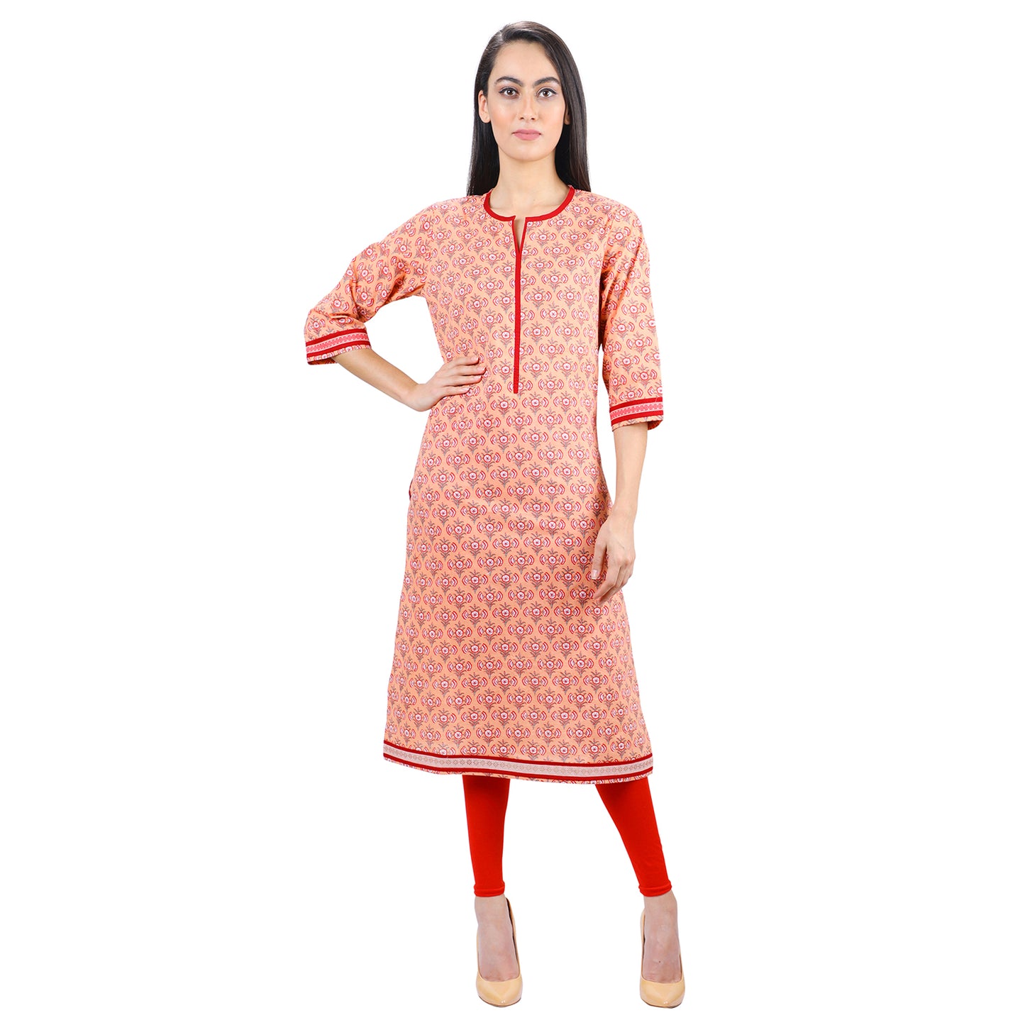 Work from Home Peach Jaipuri Print Kurti UCK22020