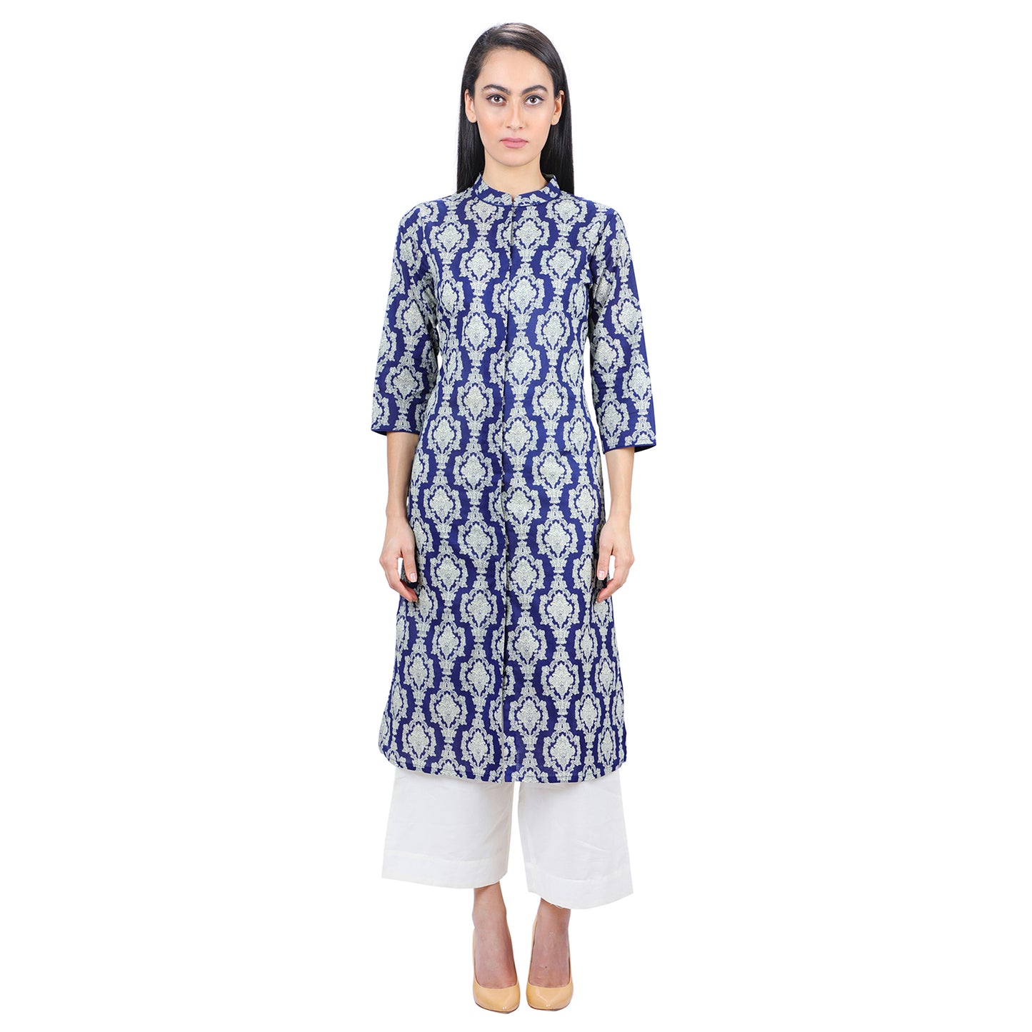 Manchurian Collar Blue Printed Kurti UCK22027