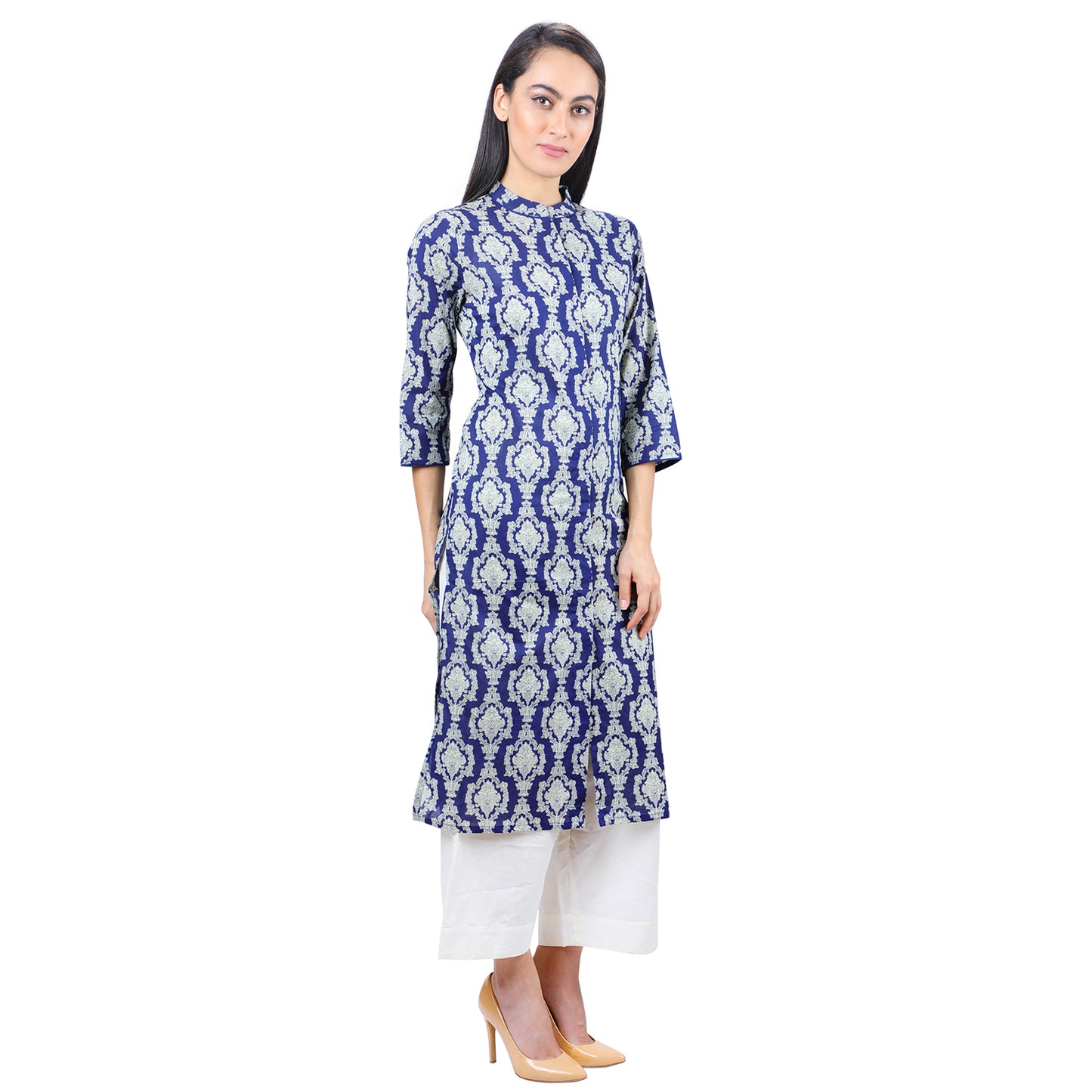 Manchurian Collar Blue Printed Kurti UCK22027