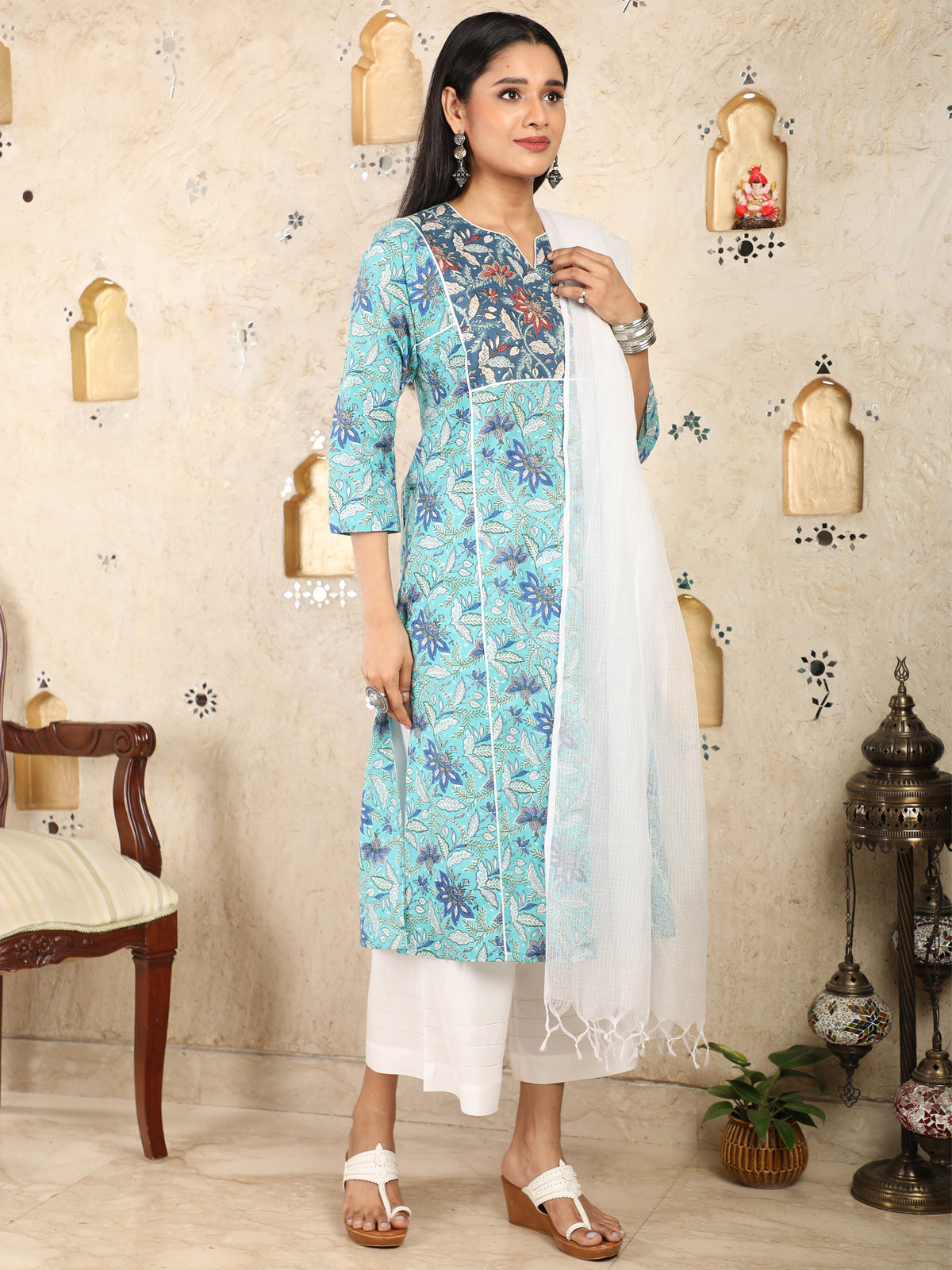 Adab Style Turquoise Kurta Palazzo set UCK22037