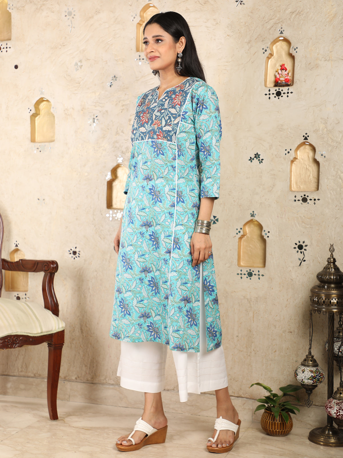 Adab Style Turquoise Kurta Palazzo set UCK22037