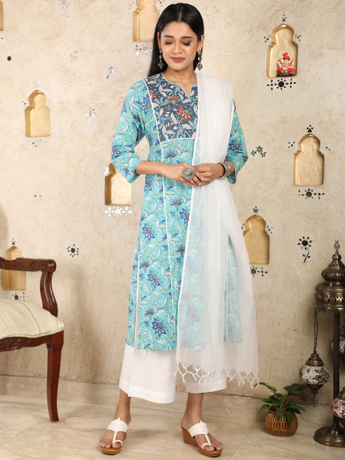 Adab Style Turquoise Kurta Palazzo set UCK22037