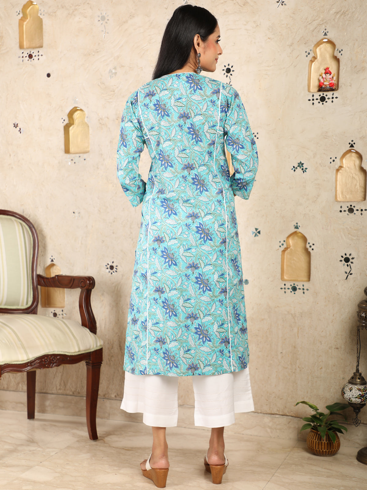 Adab Style Turquoise Kurta Palazzo set UCK22037