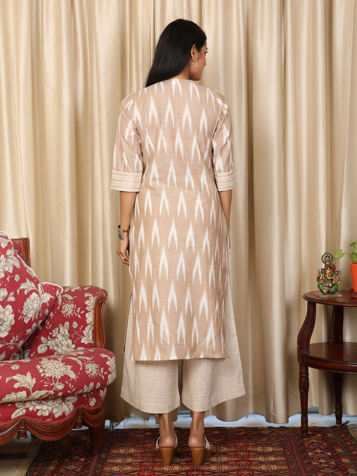 Handloom Beige Ikkat Kurta Dupatta Set UCK22051