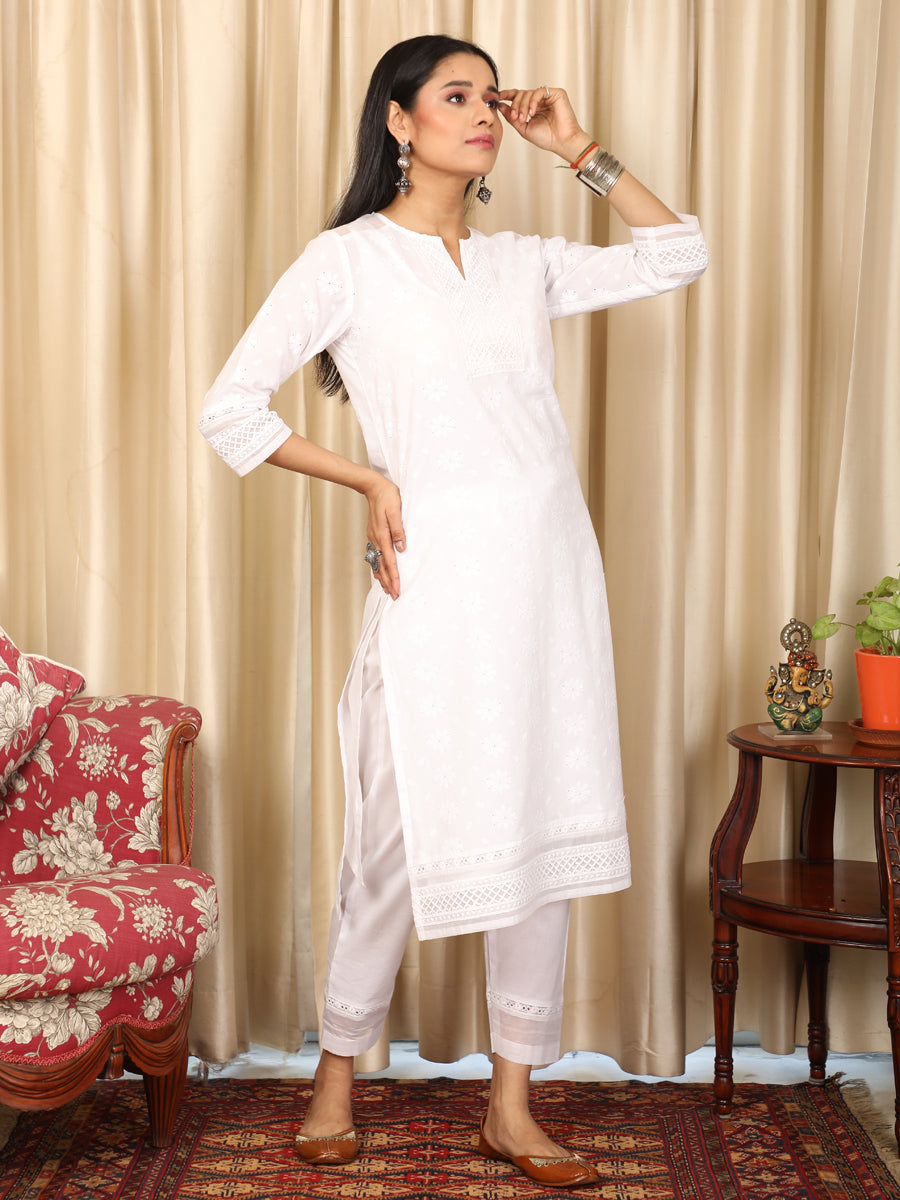 Pakeezah White Chikan Kurta UCK22074