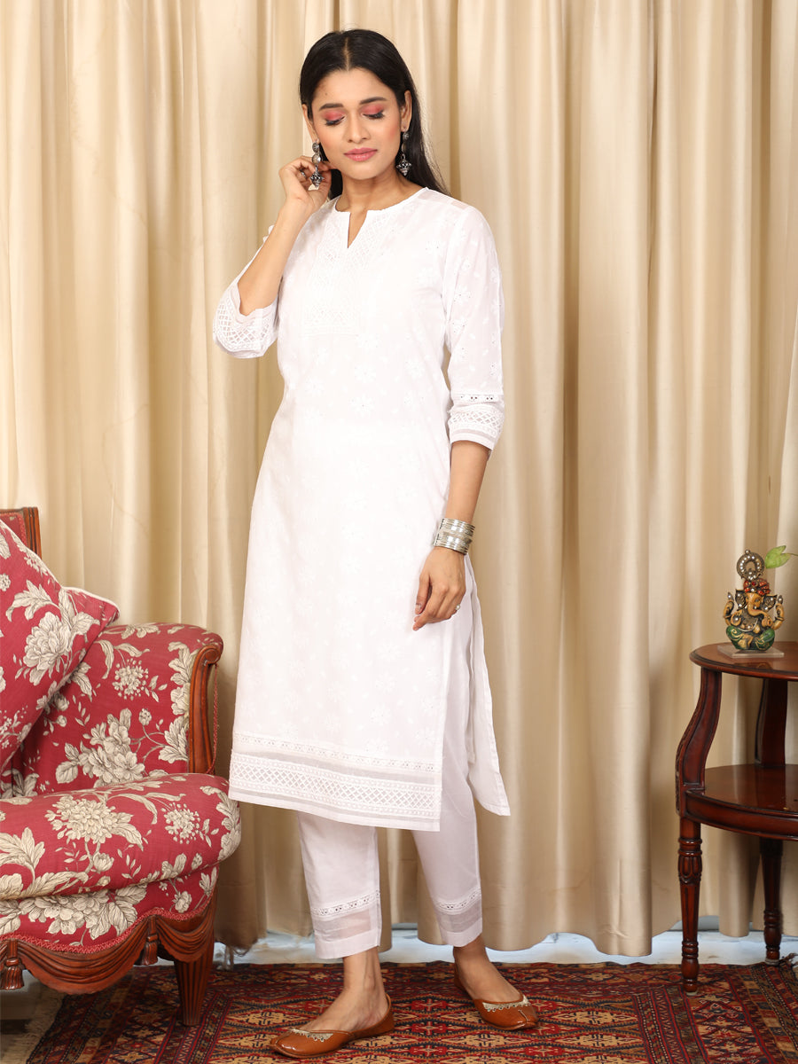 Pakeezah White Chikan Kurta UCK22074