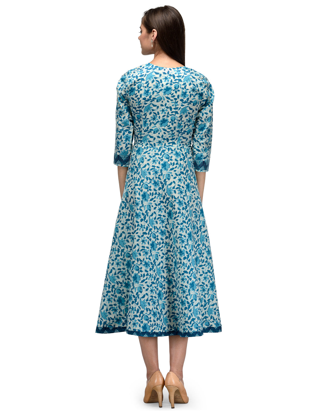 Women's blue dress in printed cotton UD6005