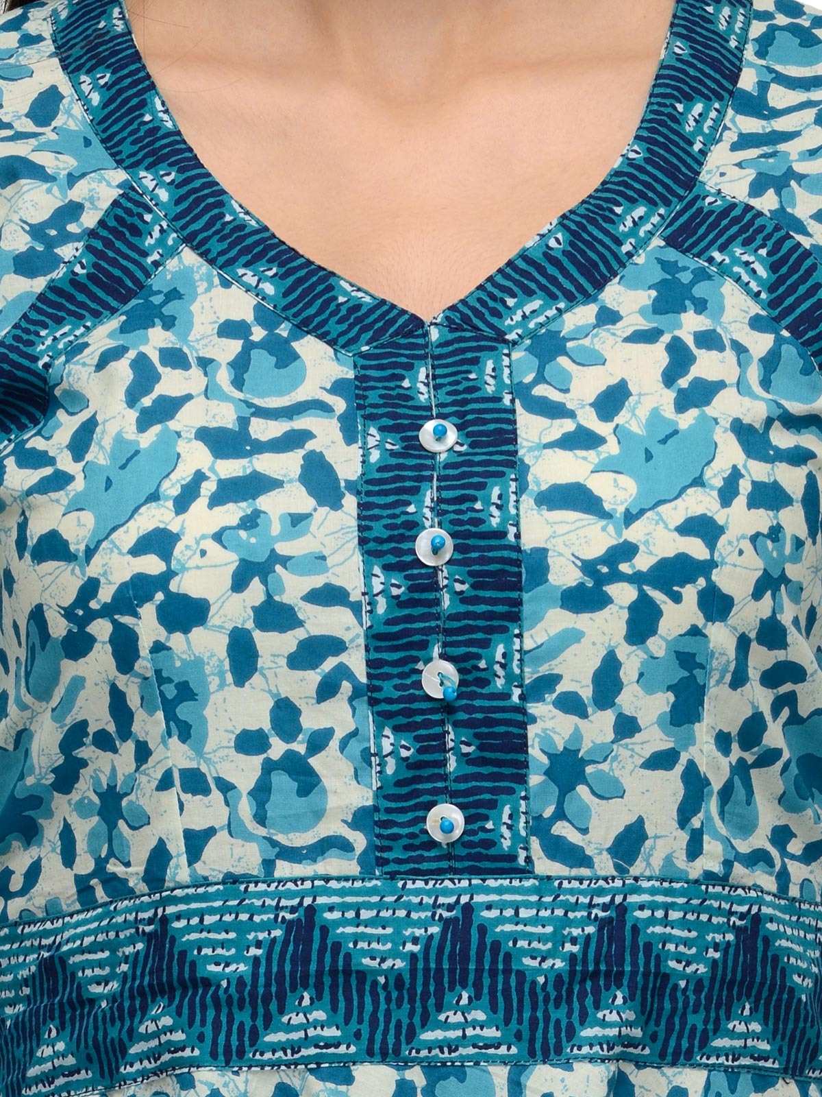 Women's blue dress in printed cotton UD6005