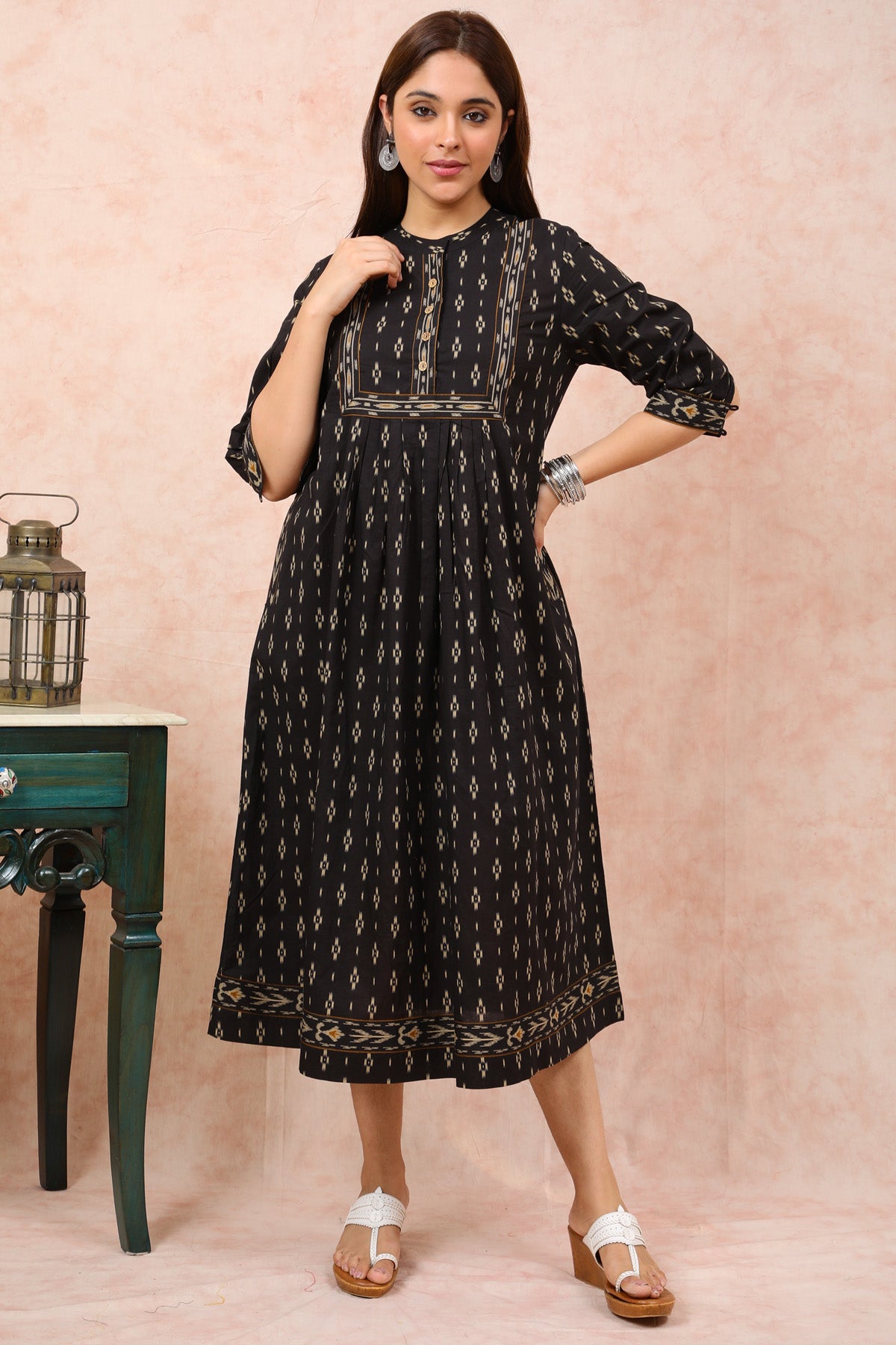 Black Ikkat Print Dress UCD22101