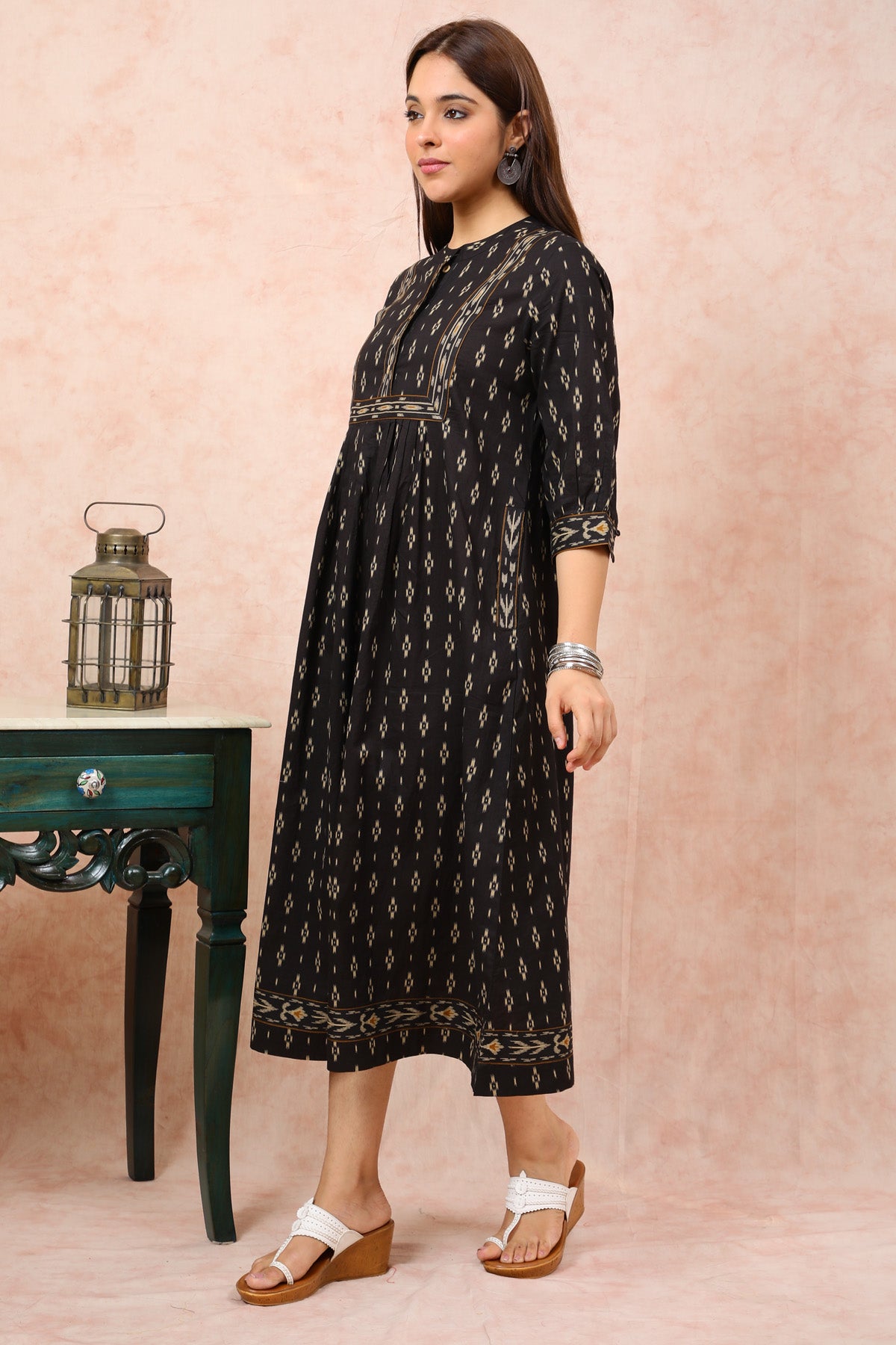 Black Ikkat Print Dress UCD22101