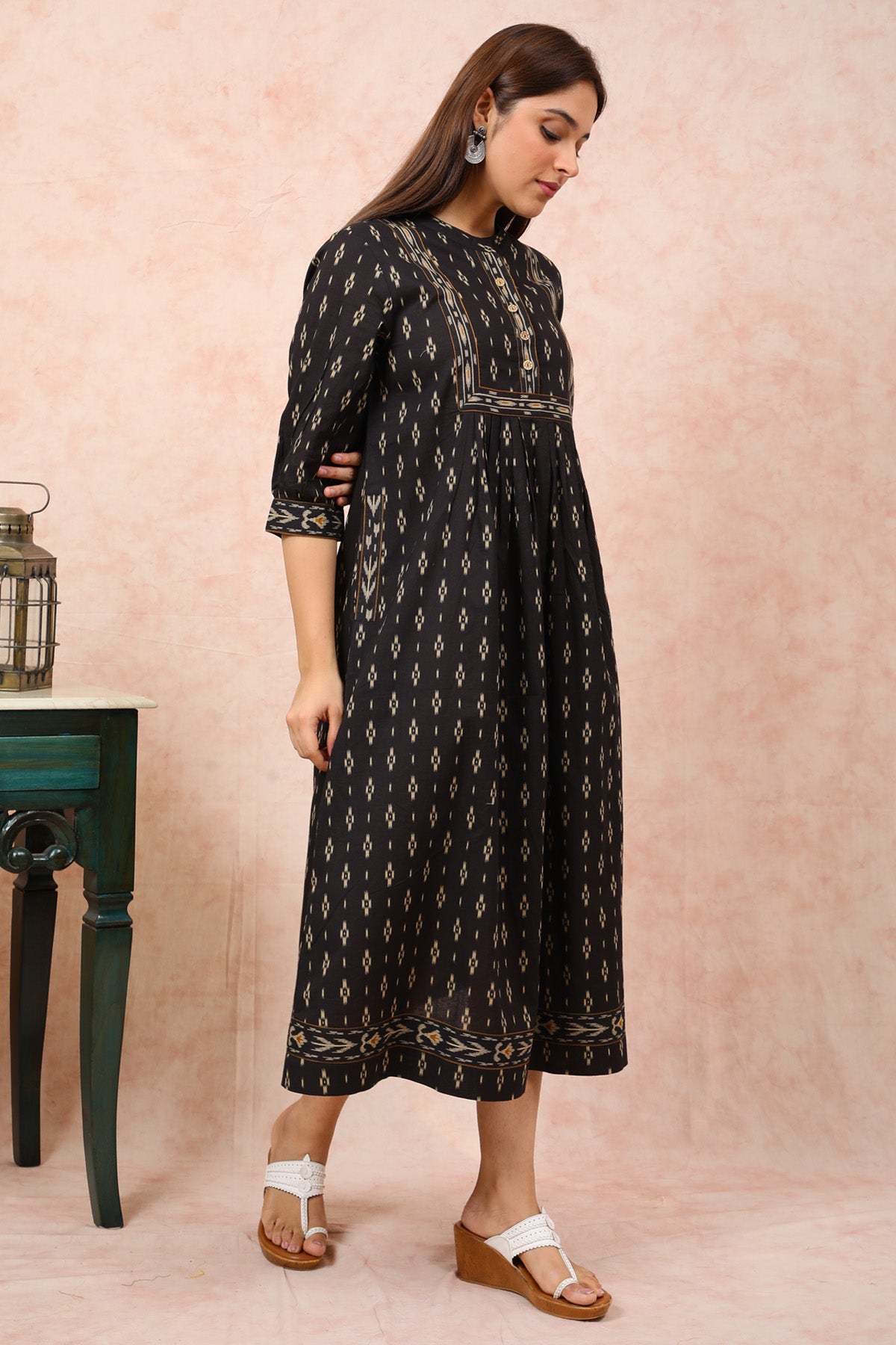 Black Ikkat Print Dress UCD22101