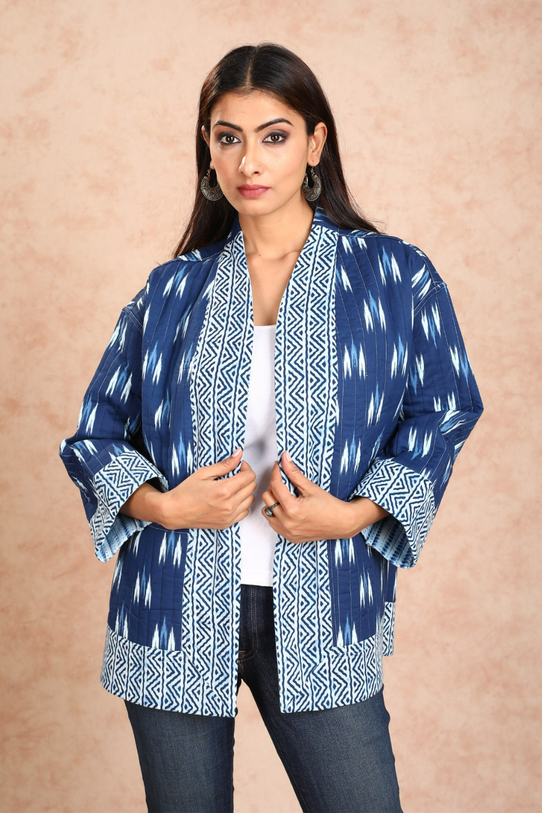 Indigo Ikkat Kimono Reversible Jacket UCJ0006