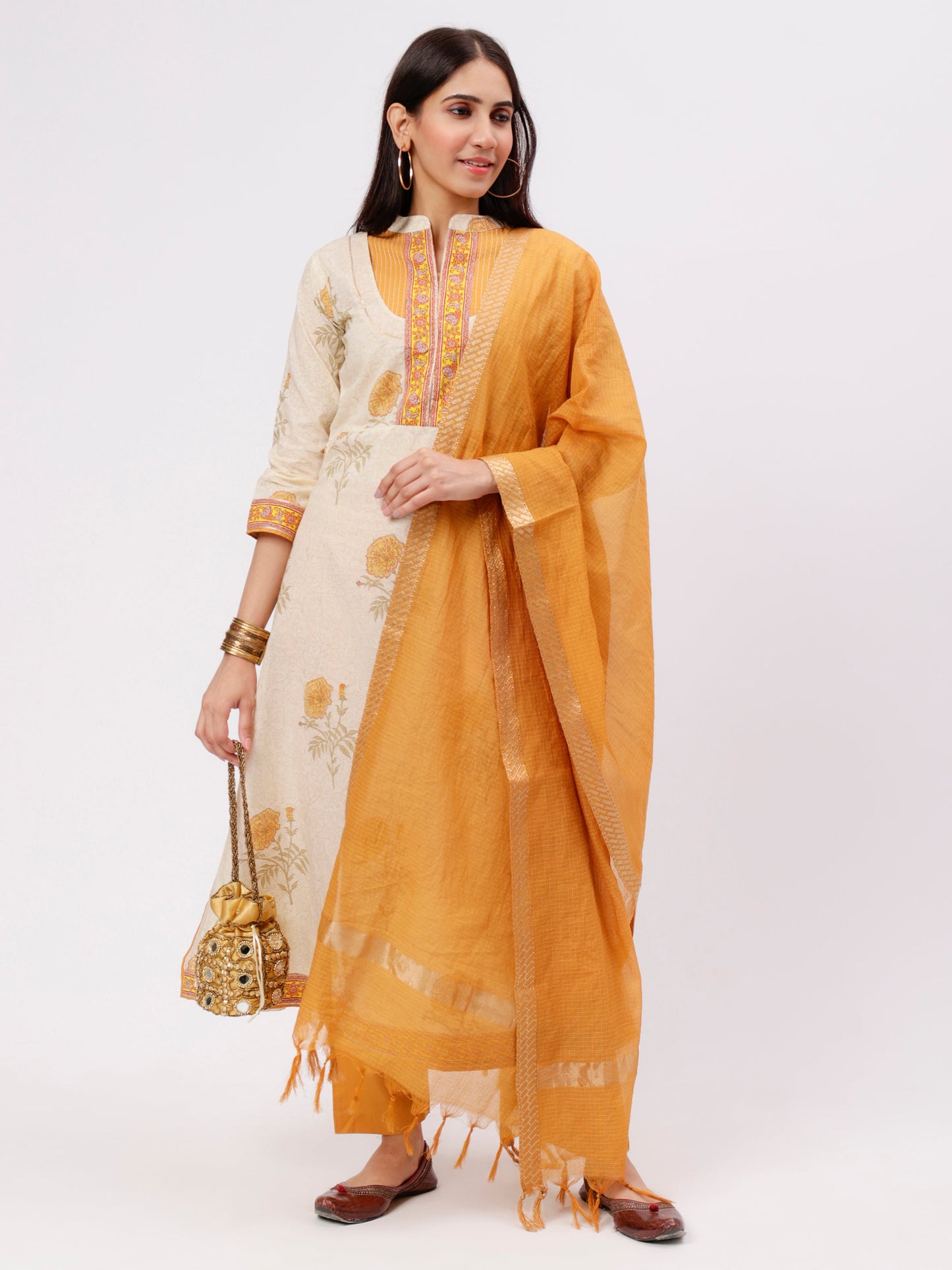 Mustard Ivory Printed Kurta