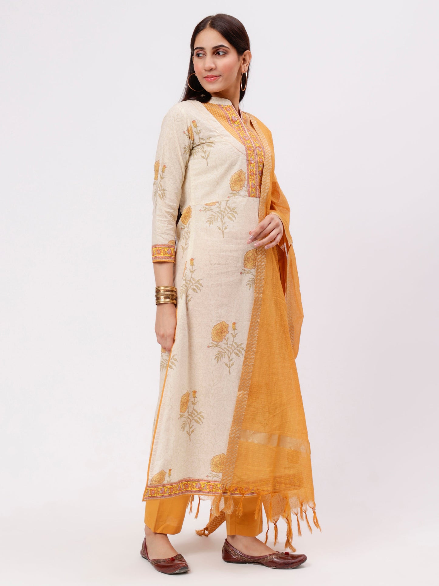 Mustard Ivory Printed Kurta