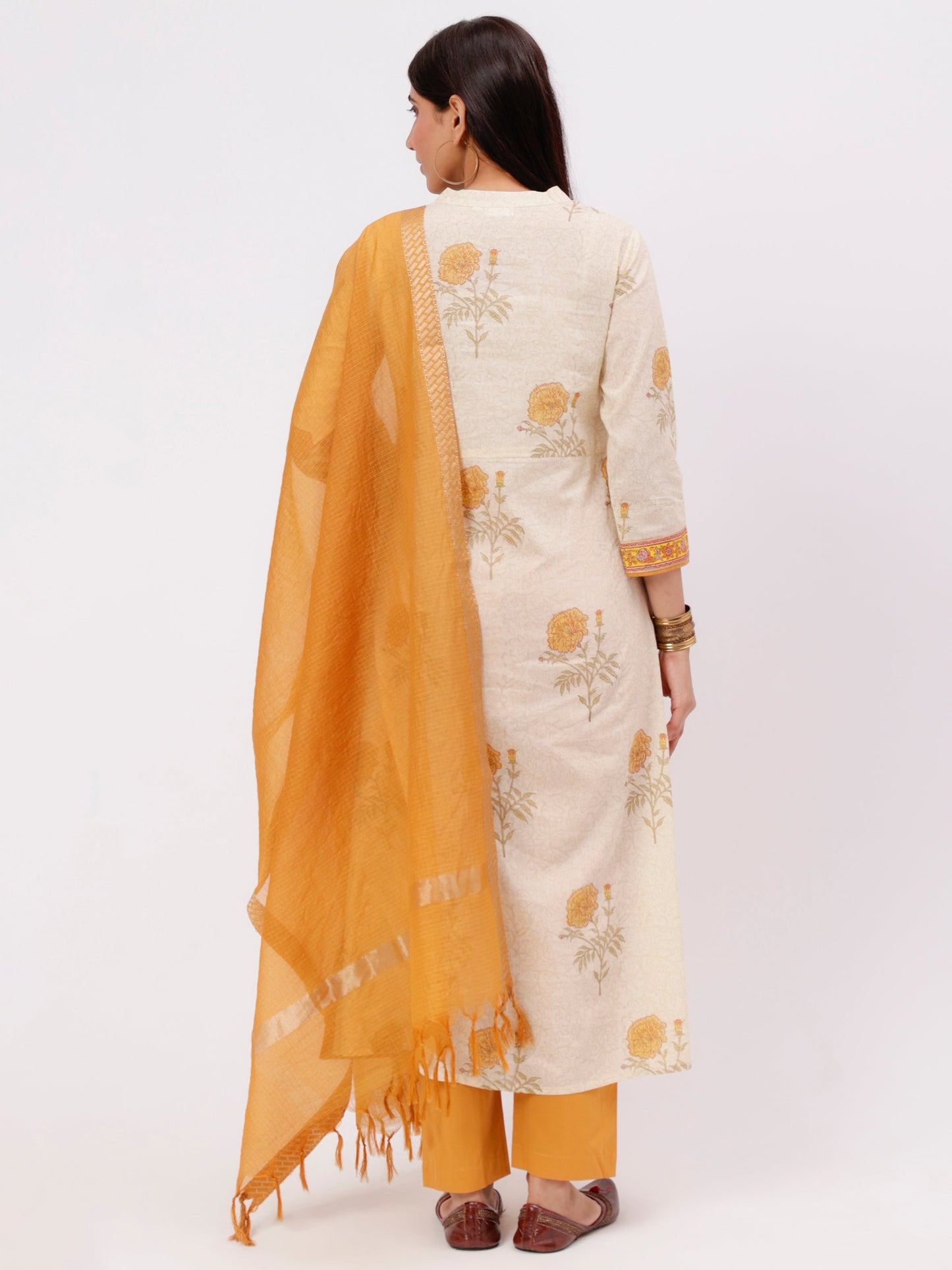 Mustard Ivory Printed Kurta