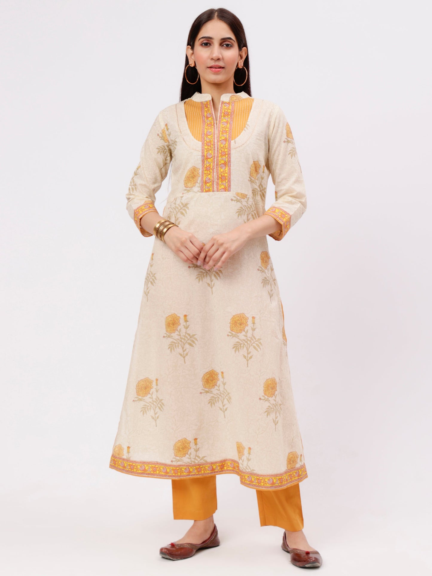 Mustard Ivory Printed Kurta