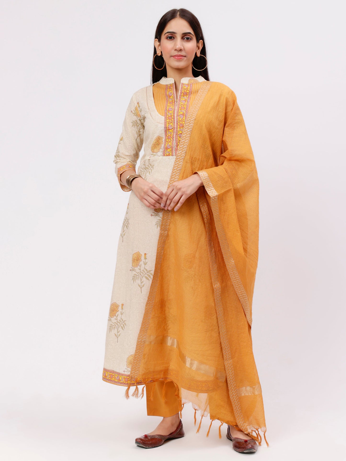 Mustard Ivory Printed Kurta