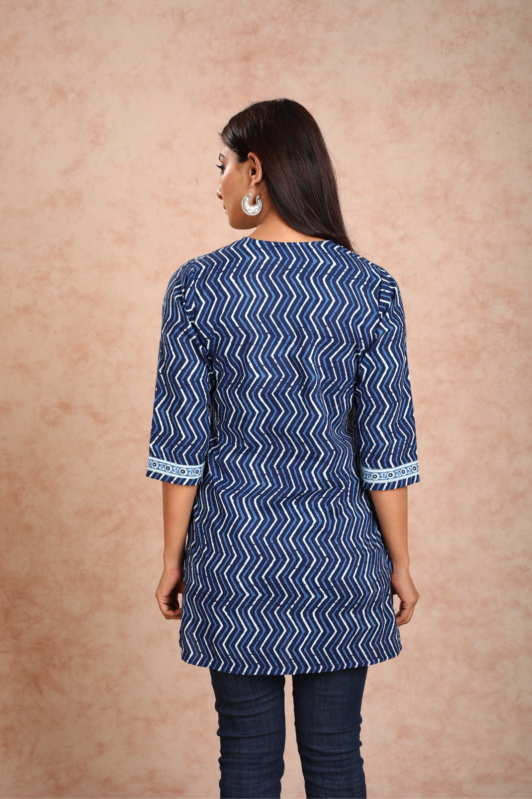 Embroidered Viscose Kurti in Navy Blue : TKB219