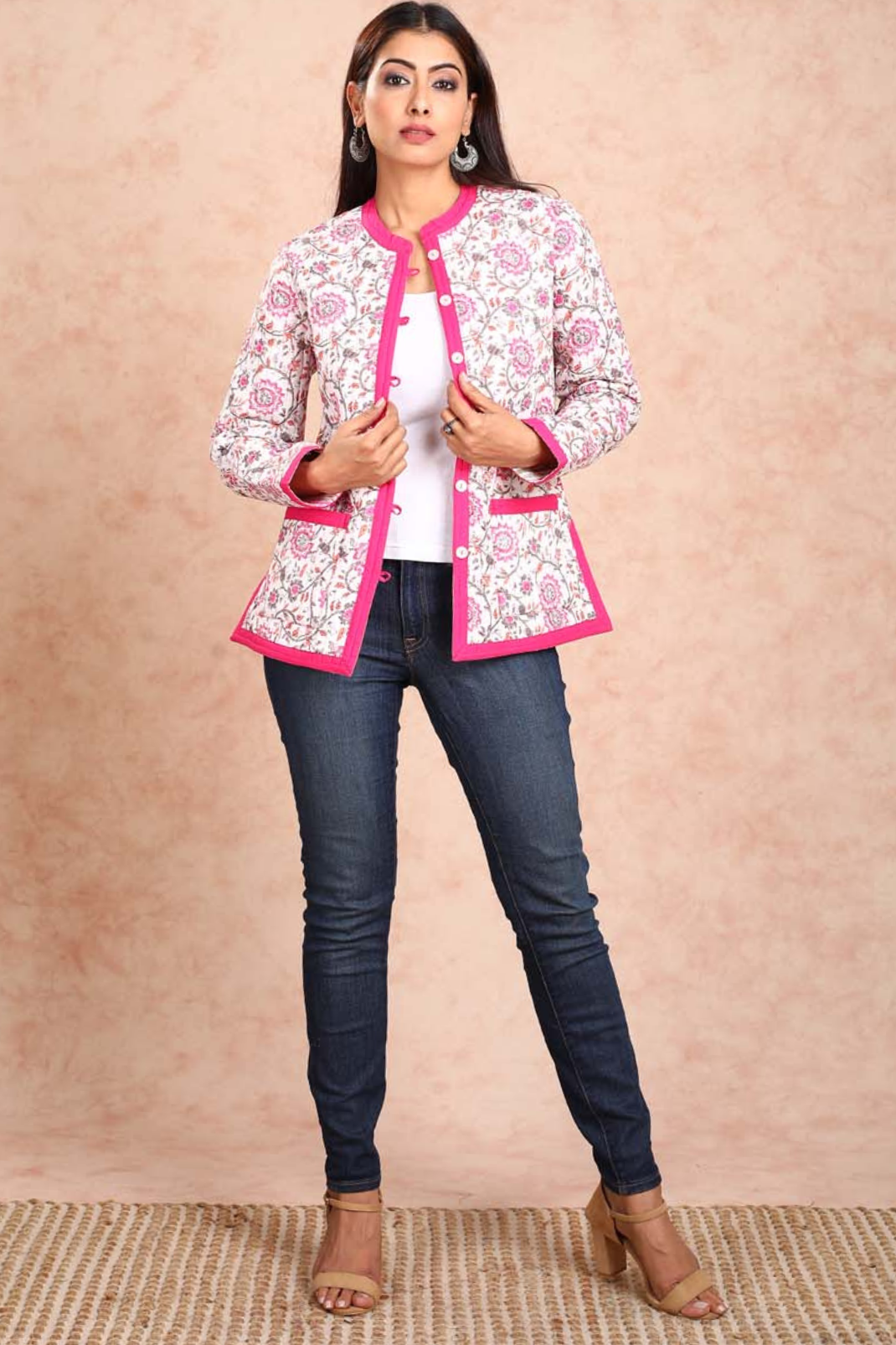 Pink Floral Reversible Quilted Jacket UCJ0004