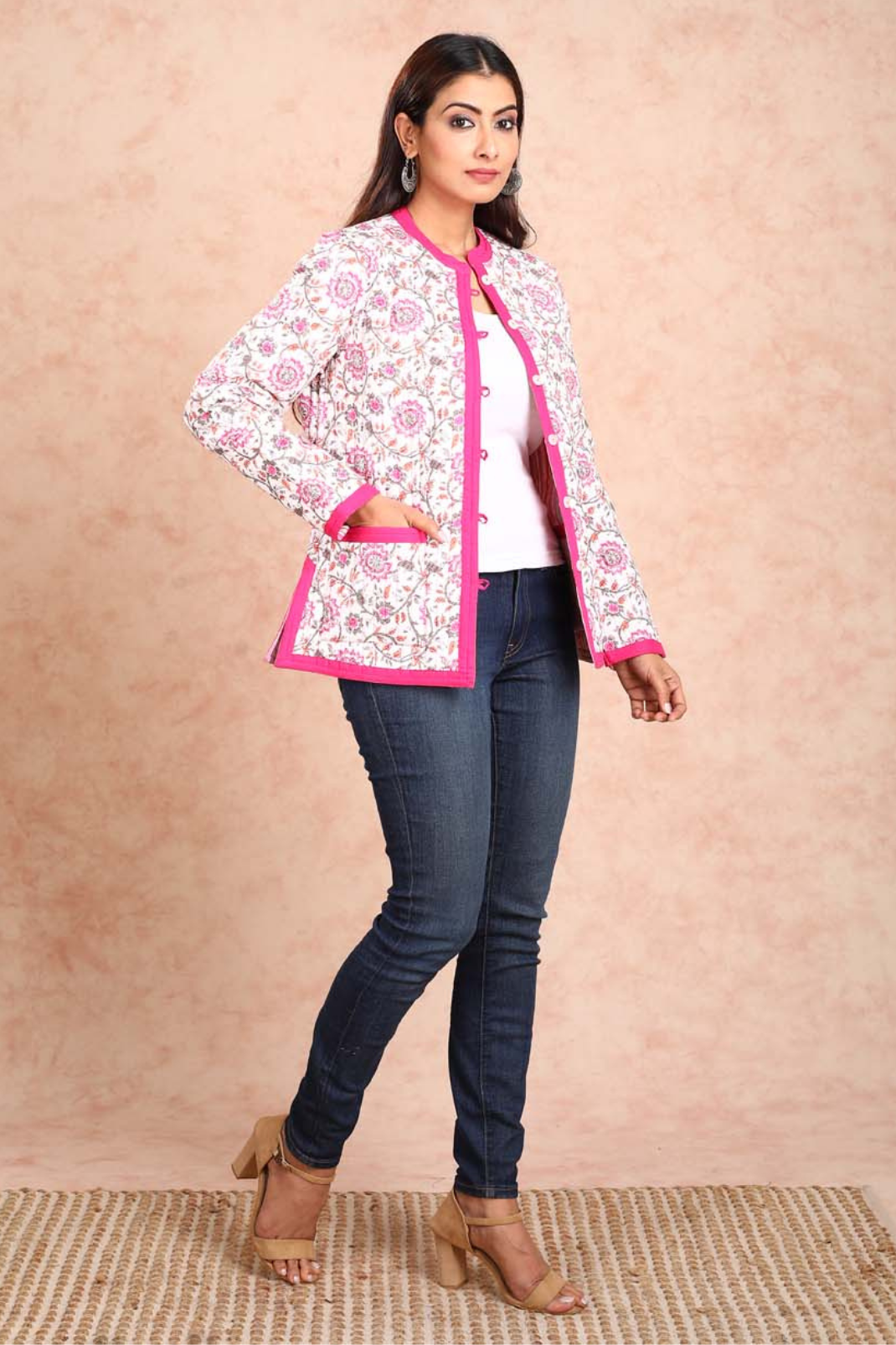Pink Floral Reversible Quilted Jacket UCJ0004