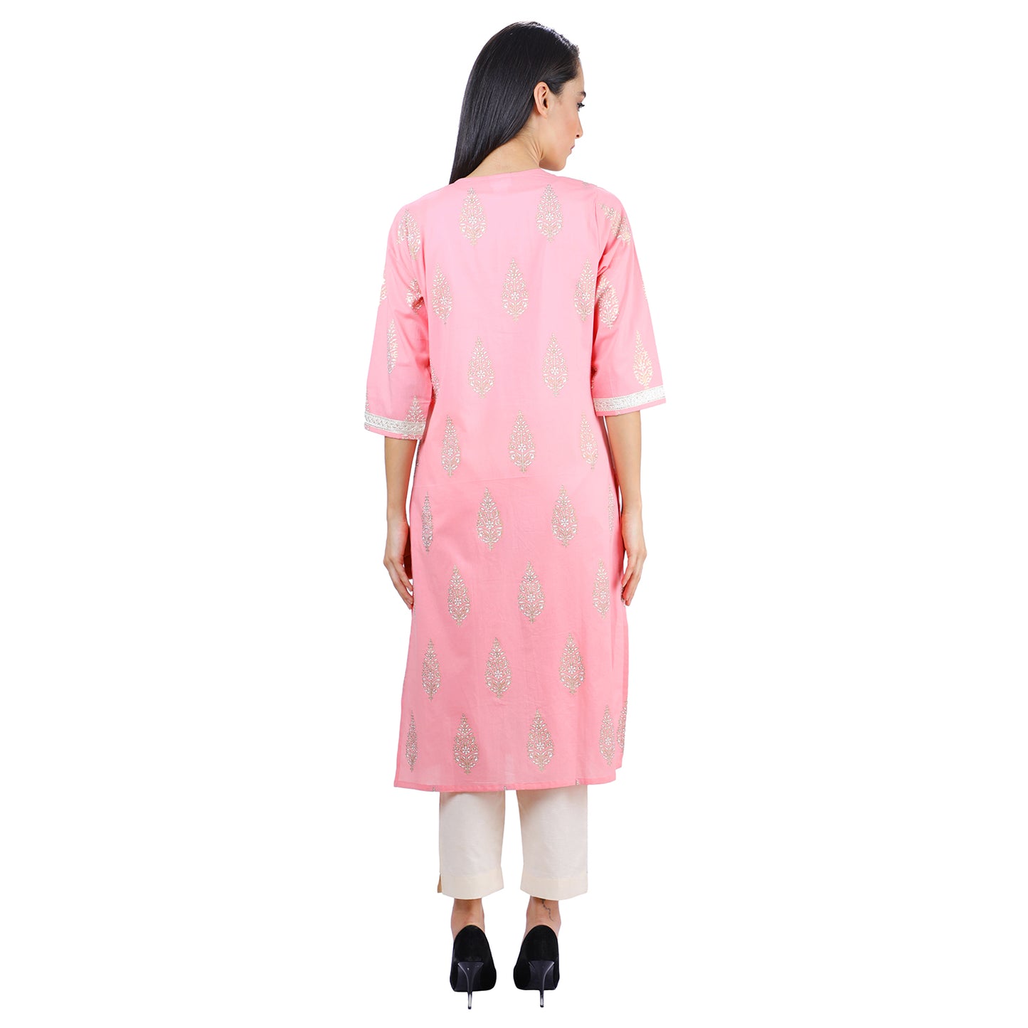 Khadhi Print Pink Ladies Kurta UCK22011