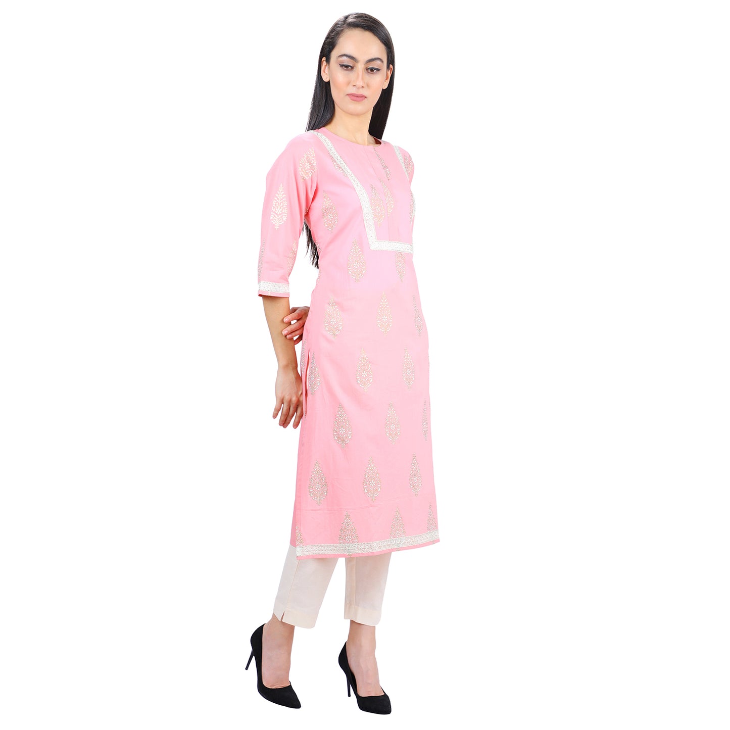 Khadhi Print Pink Ladies Kurta UCK22011