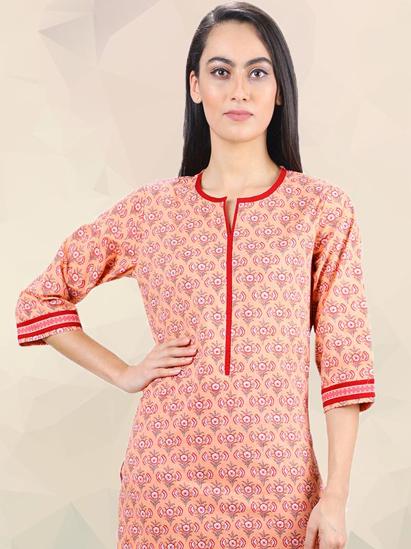 Work from Home Peach Jaipuri Print Kurti UCK22020