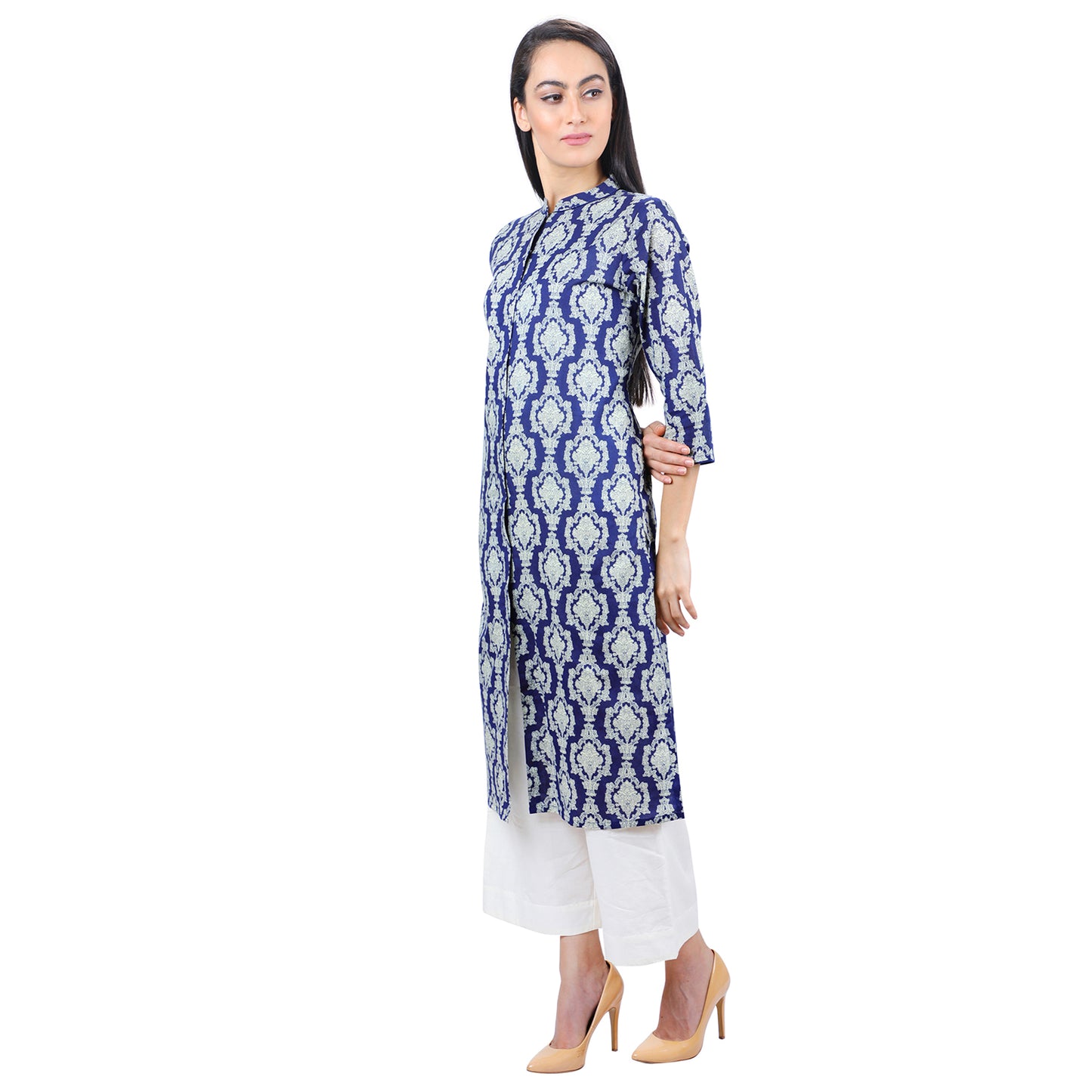 Manchurian Collar Blue Printed Kurti UCK22027